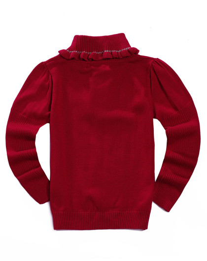 女童大红高领线衣