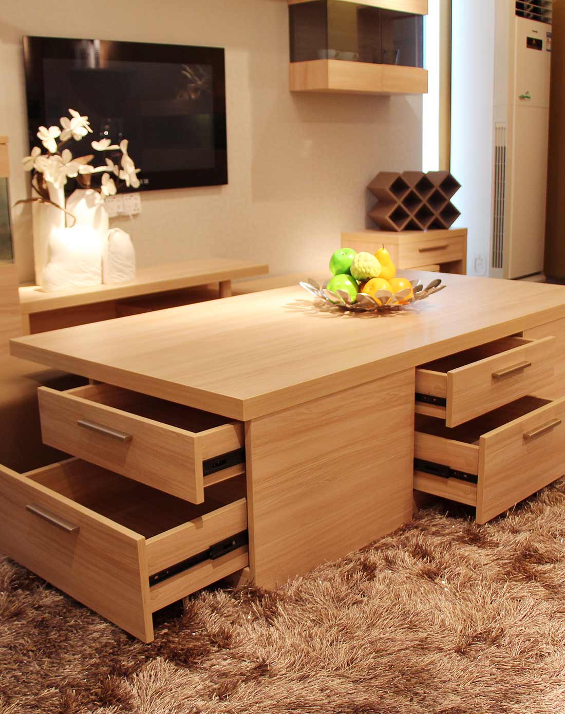 后现代方形多功能茶几(带2把凳子)