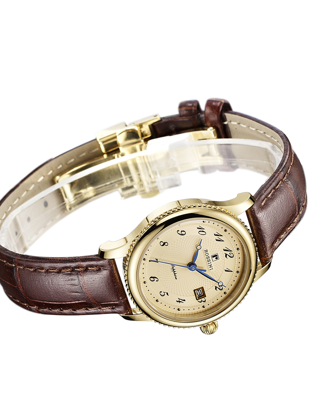 手表雅尊蓝爵皮带进口石英机芯金色女表