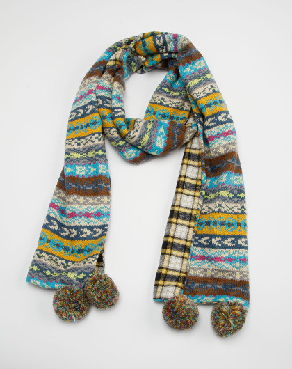 女款黄/蓝/彩色毛球围巾