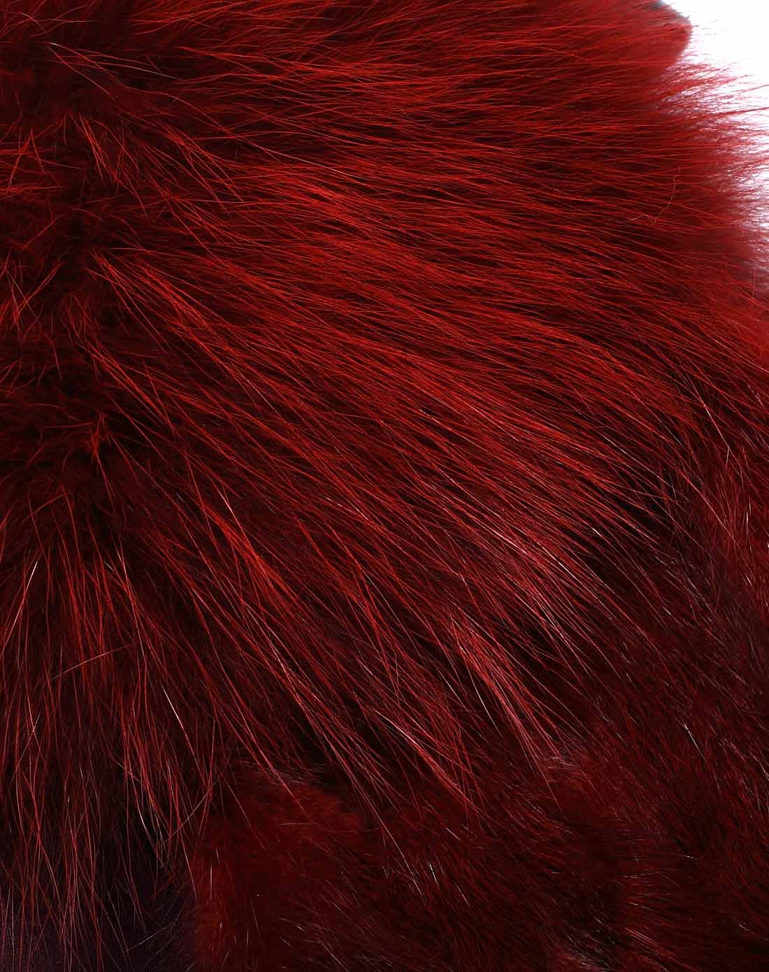 女装酒红色狐狸毛领水貂毛皮草背心