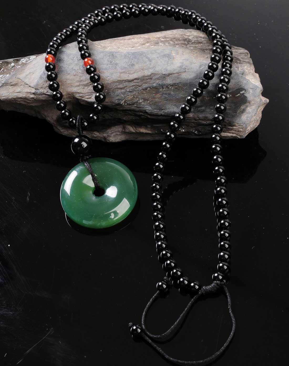 男款黑色黑玛瑙平安扣项链附证书