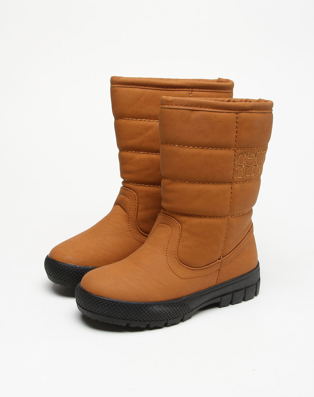 女童黄棕色毛绒皮面雪地靴