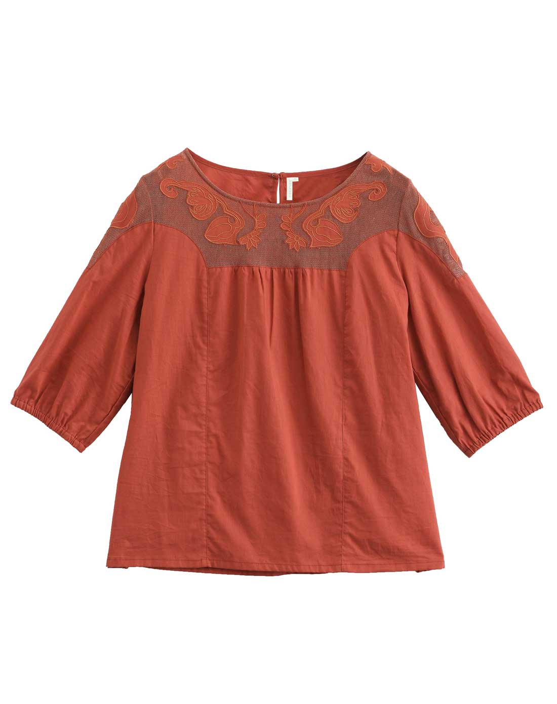 砖红色中国风贴花中袖上衣