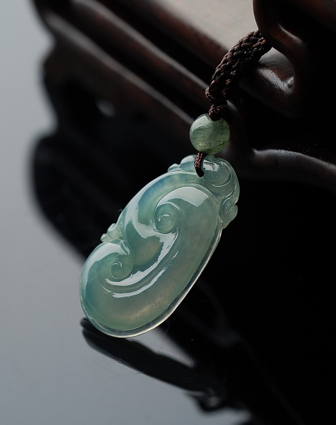 天然a货翡翠祥云如意吊坠(附证书)