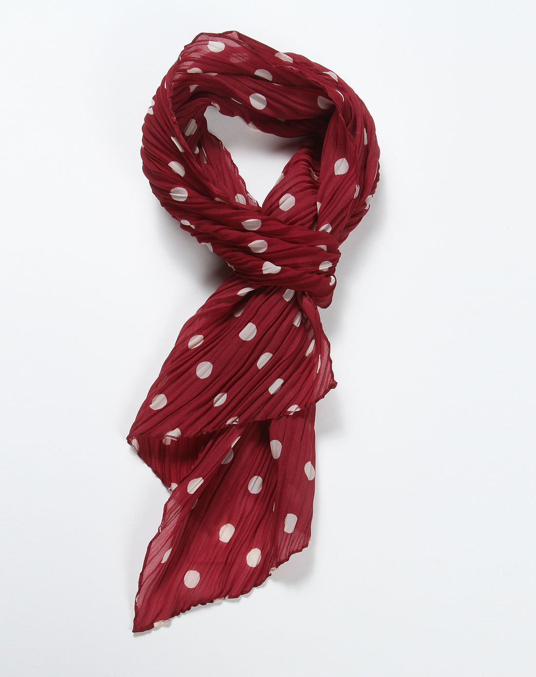 红米色折叠波点印花长巾