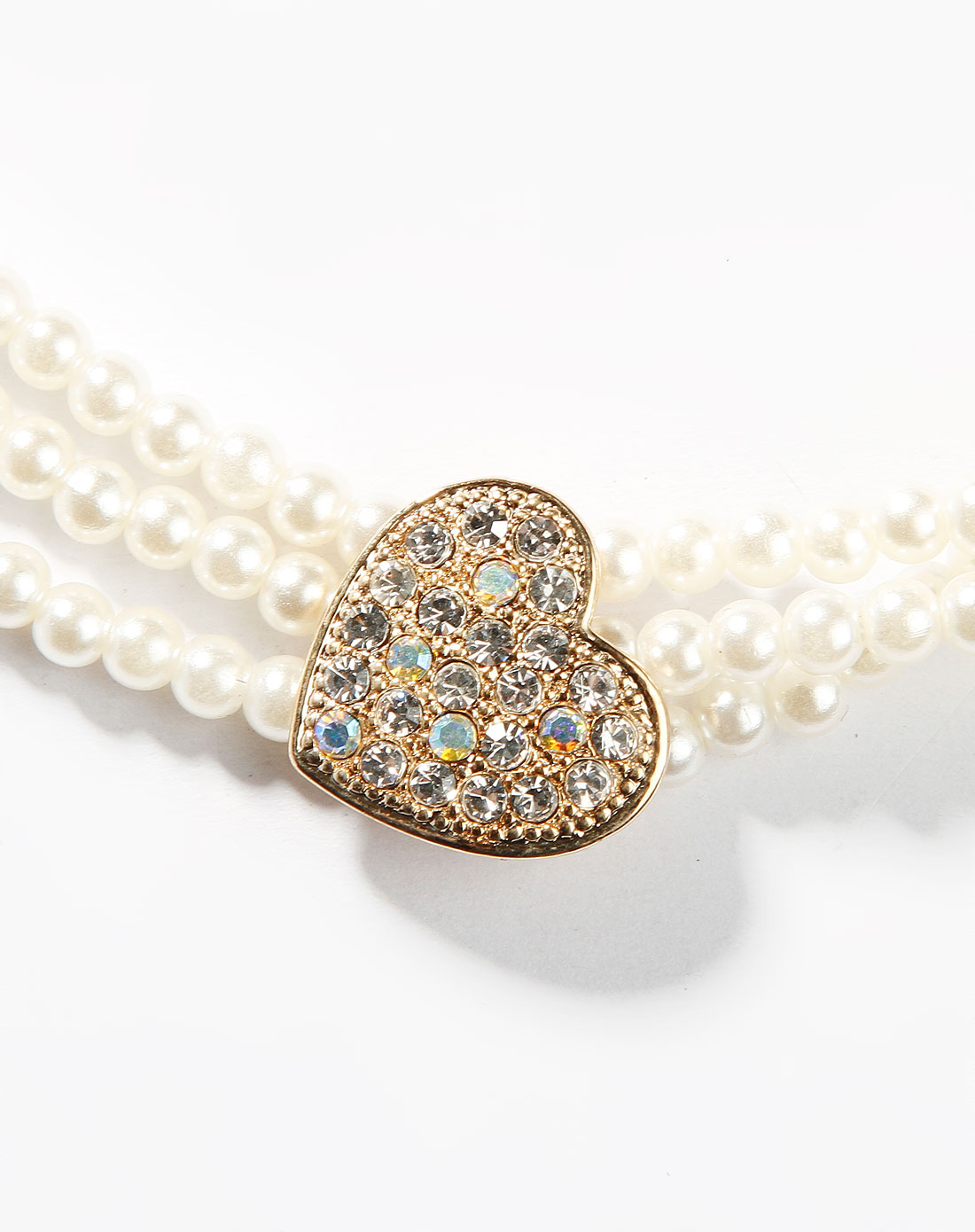 dorlan 白/金色心形水晶珍珠项链