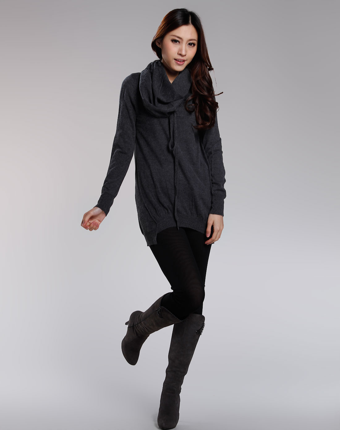 奕风行eve&henry深灰色高领长袖毛衫e11d390300-60_唯品会