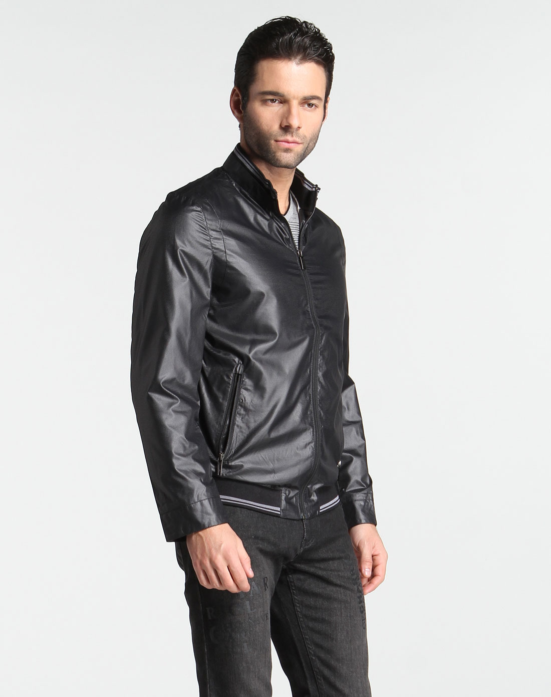 夏利豪charriol黑色立领时尚长袖茄克c91-104071199_唯品会