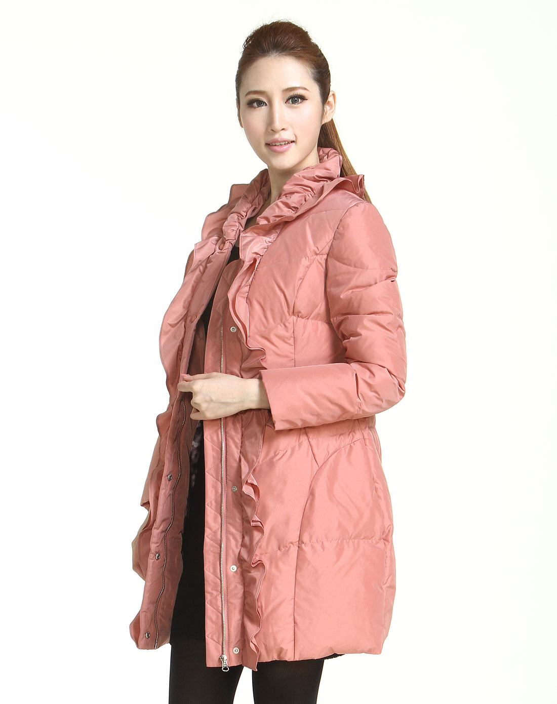 简约休闲暗粉色长袖羽绒服