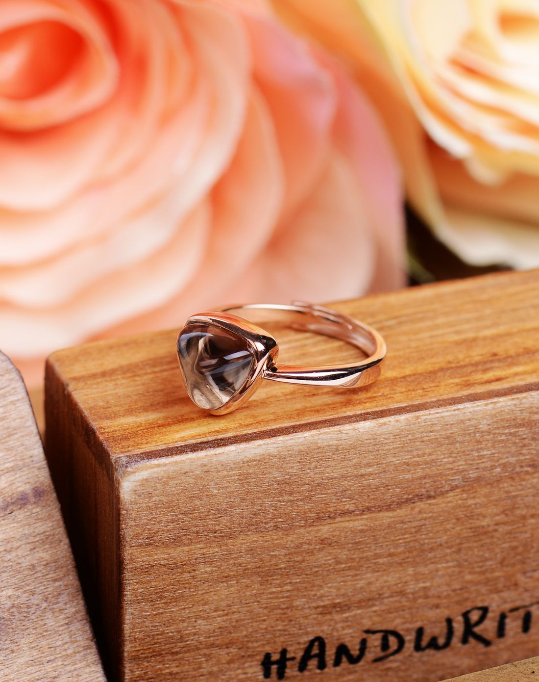 925银镶天然茶晶戒指 我心永恒