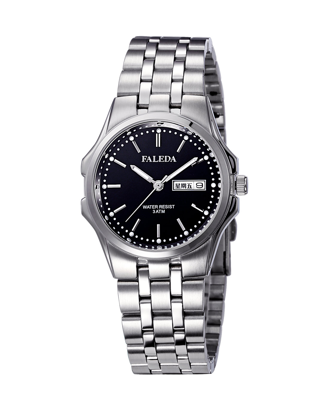 黑色男士防水石英钢带表