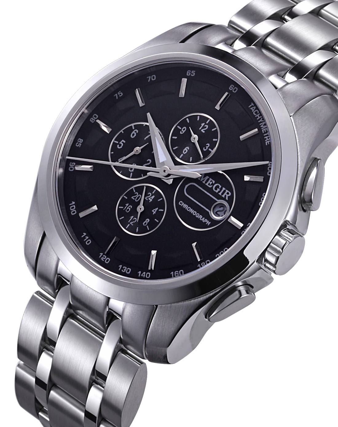 男款黑面钢带机械表