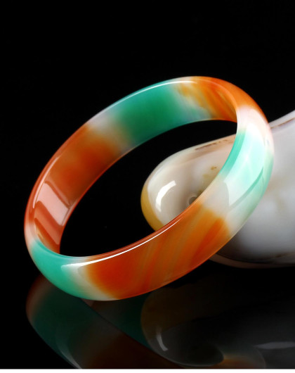 3a级巴西孔雀玛瑙手镯薄壁附证书