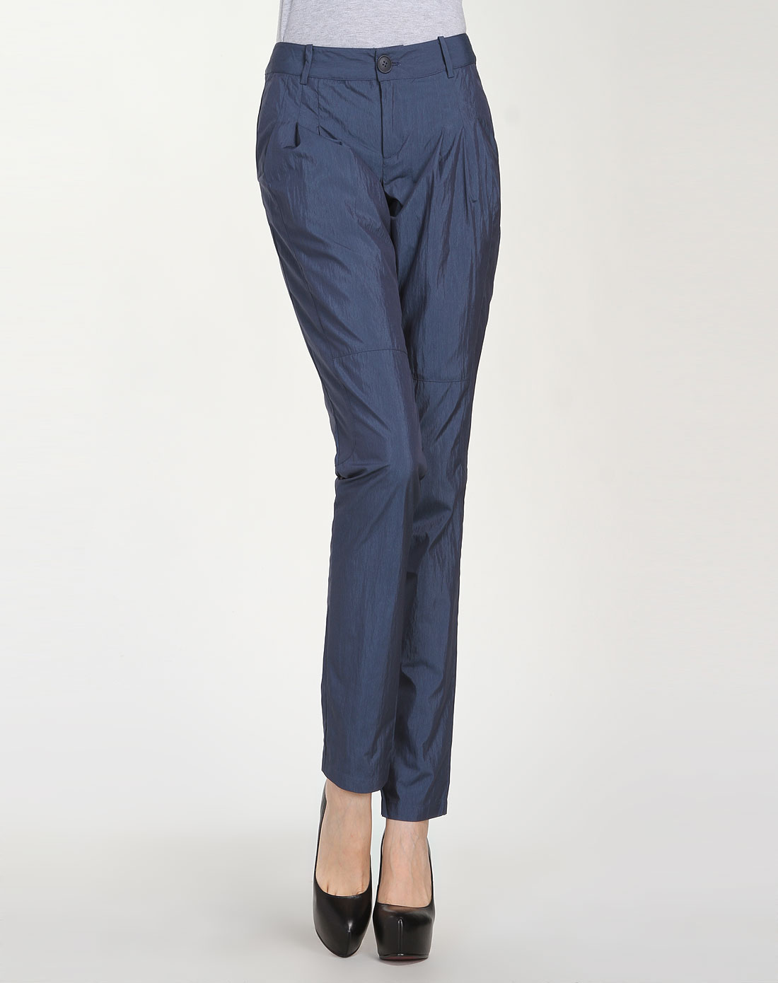 浅藏蓝色斜插袋休闲长裤