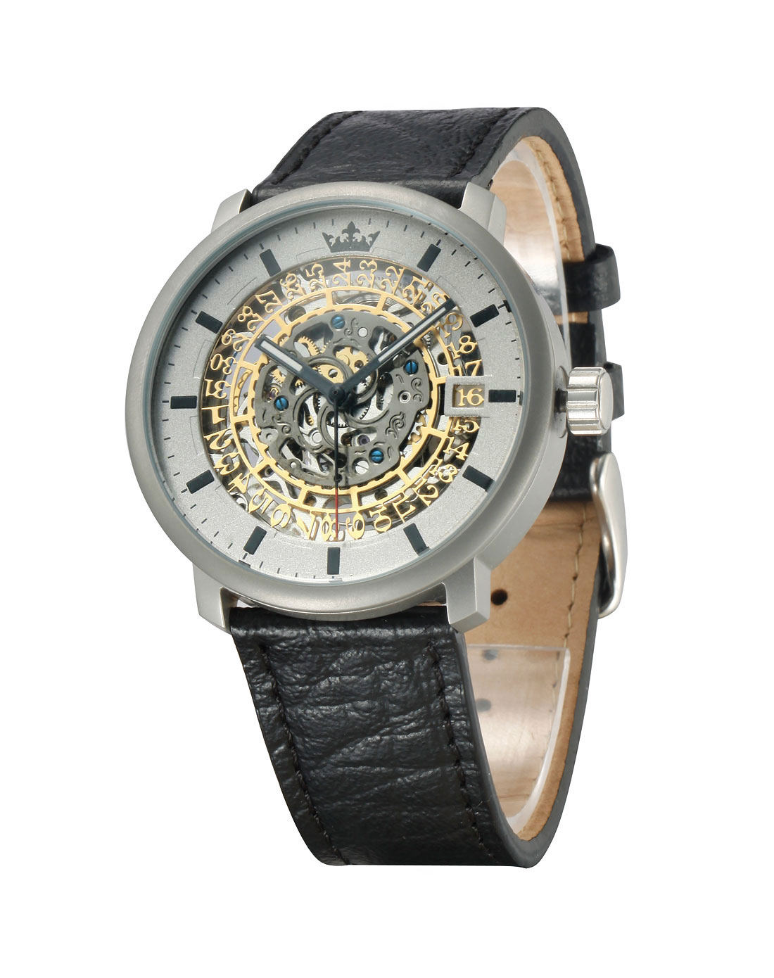 荣凯jonquet手表专场 灰/金/黑色镂空日历转动休闲皮带手表