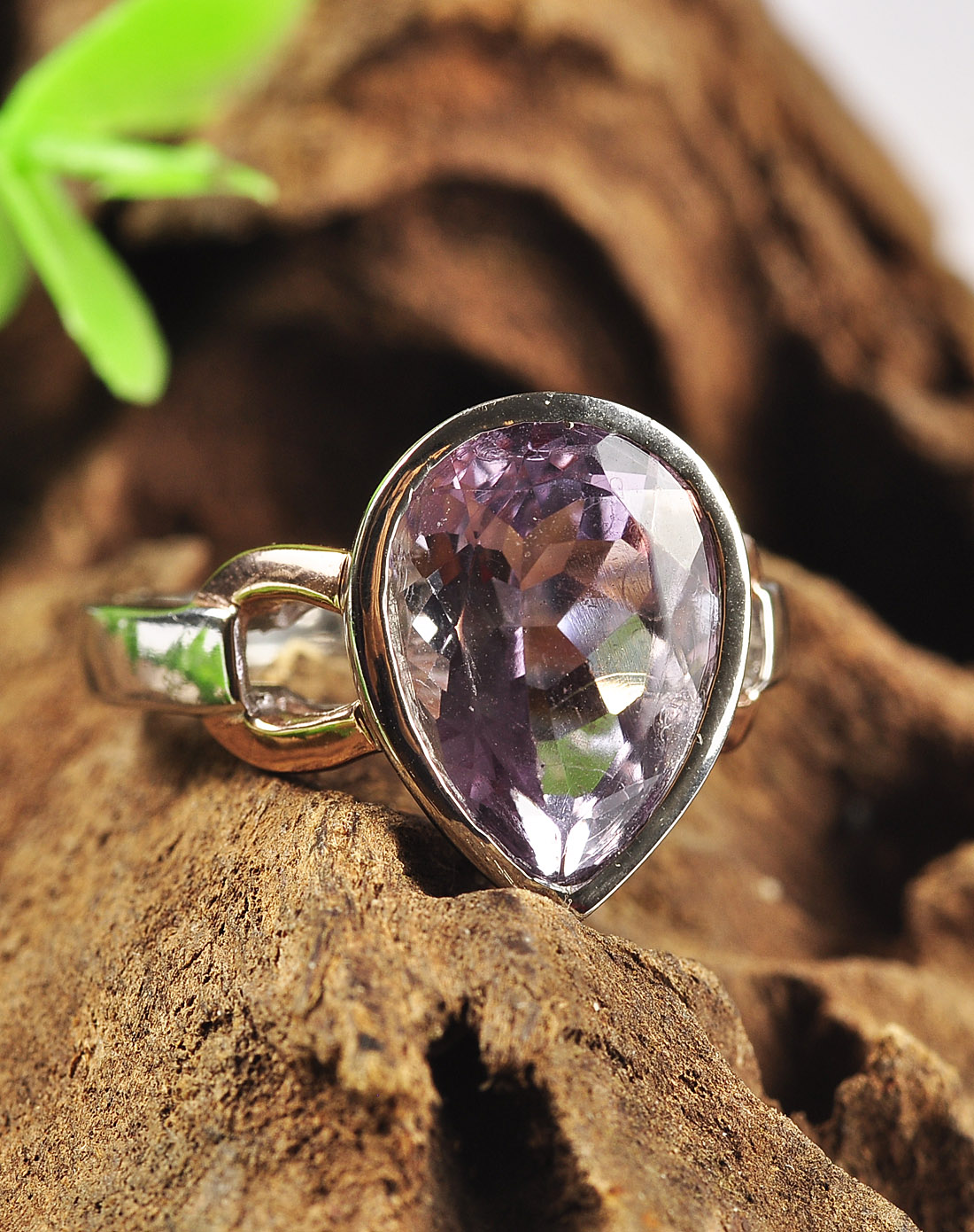 女款紫 天然紫水晶水滴形戒指 附证书