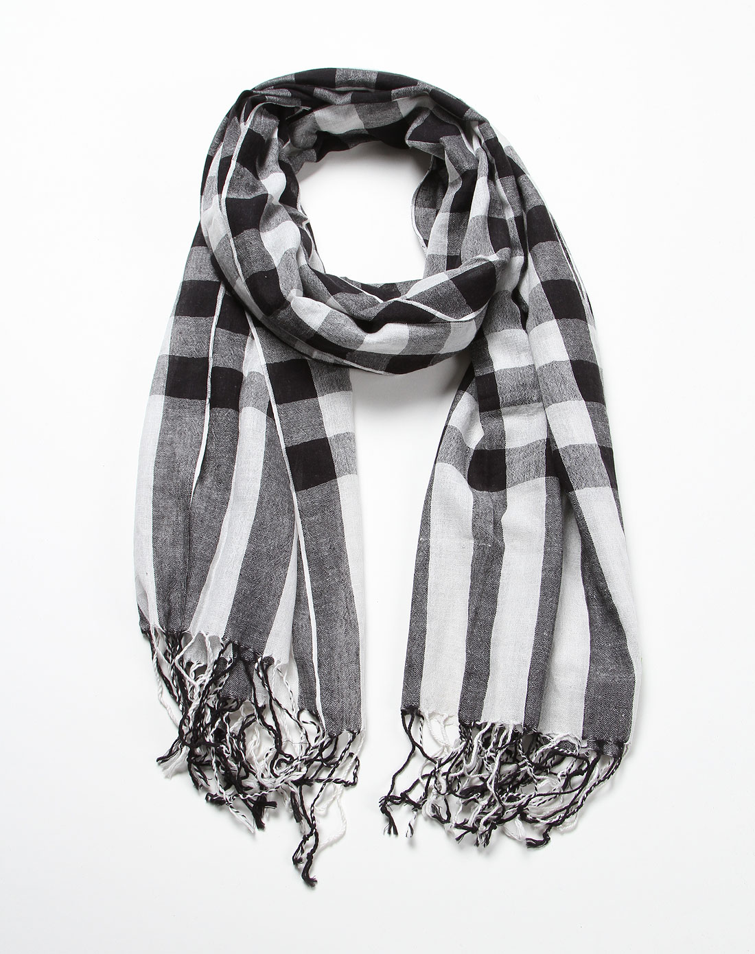 黑白色中格子时尚围巾