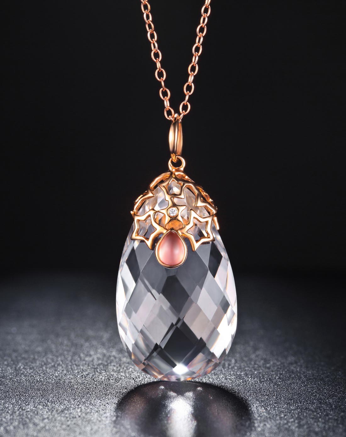 18k金白水晶碧玺椭圆吊坠 附证书