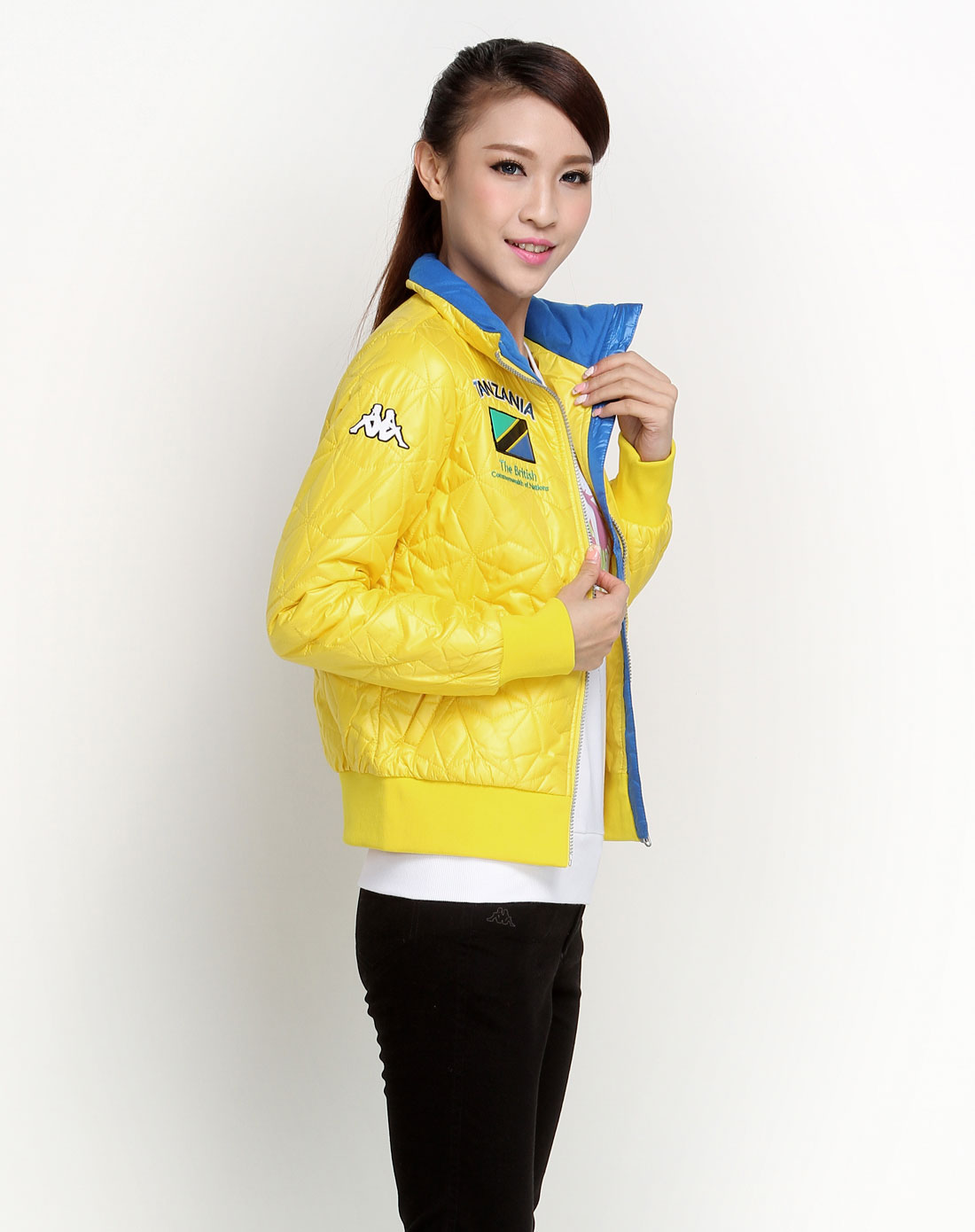 卡帕kappa女装专场-女款黄色个性拉链长袖外套