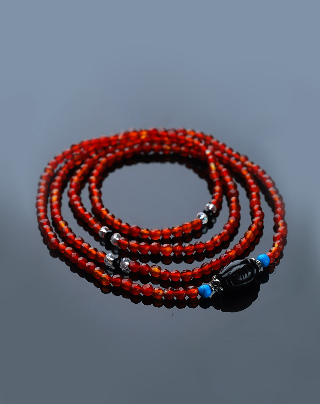 天然刻面小粒红玛瑙长佛珠链(附证书)