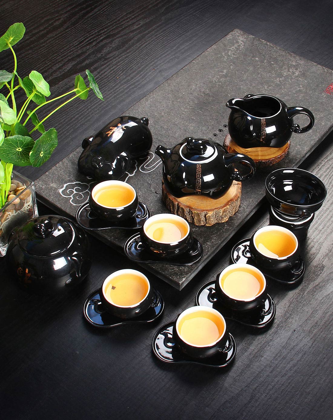 黑色大富功夫茶具套装