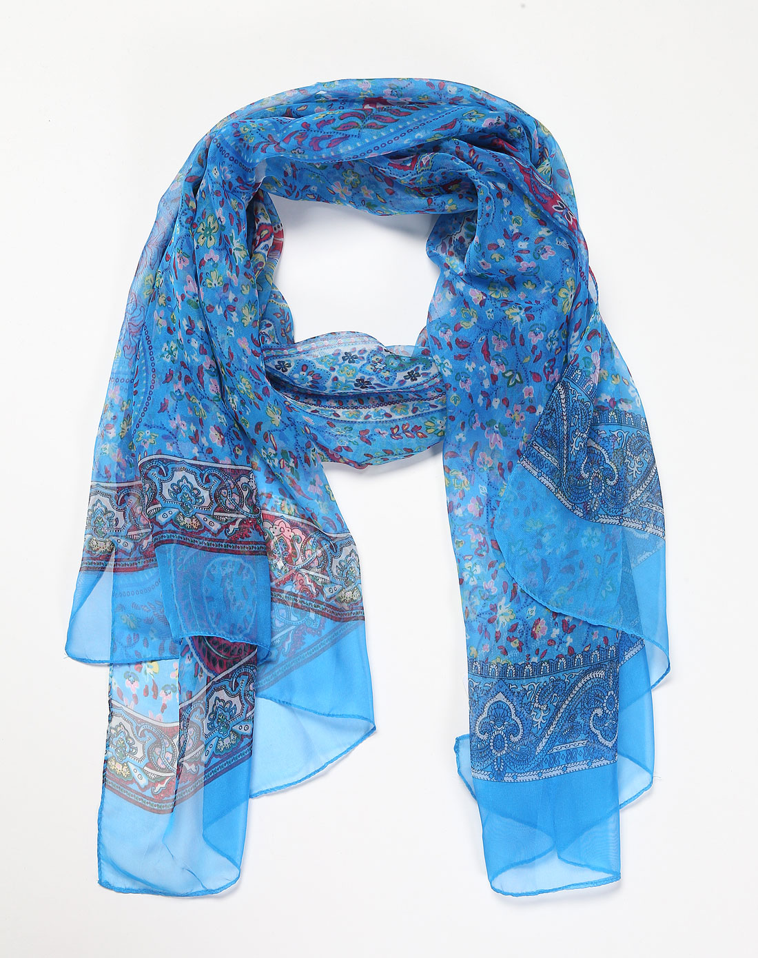 b&balos配件专场女款蓝色气质小碎花丝质围巾s22271025_唯品会