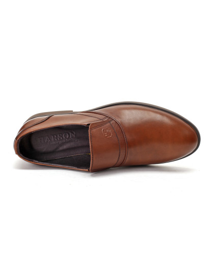 哈森harson男款棕色头层小牛皮单鞋