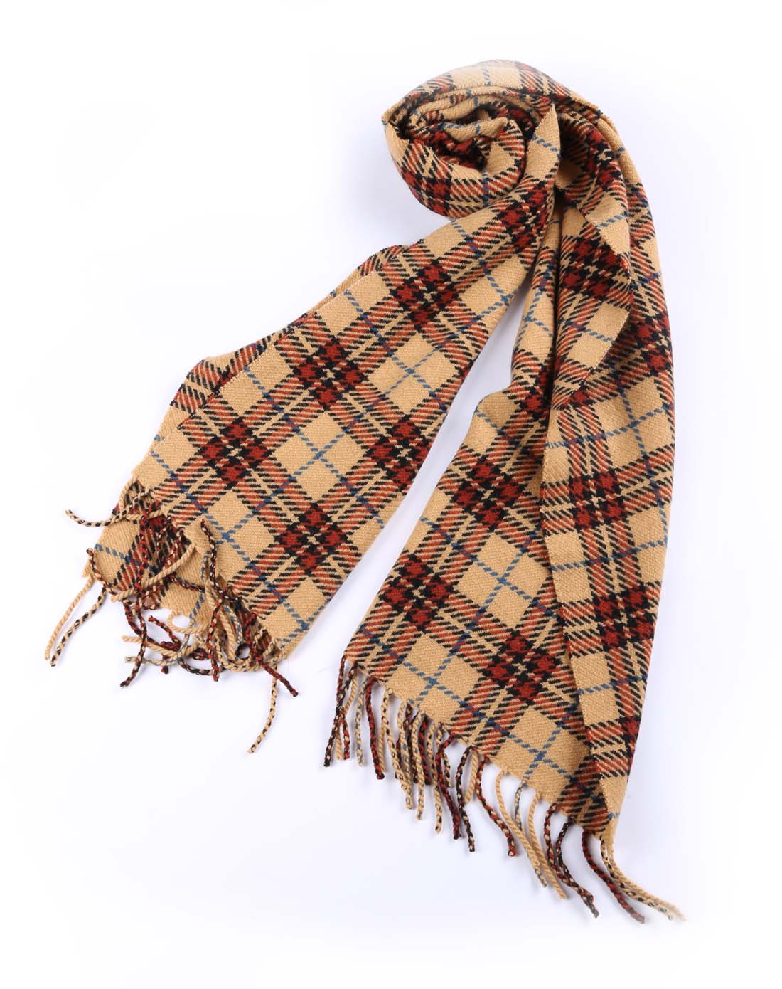 男黄色格子羊绒围巾