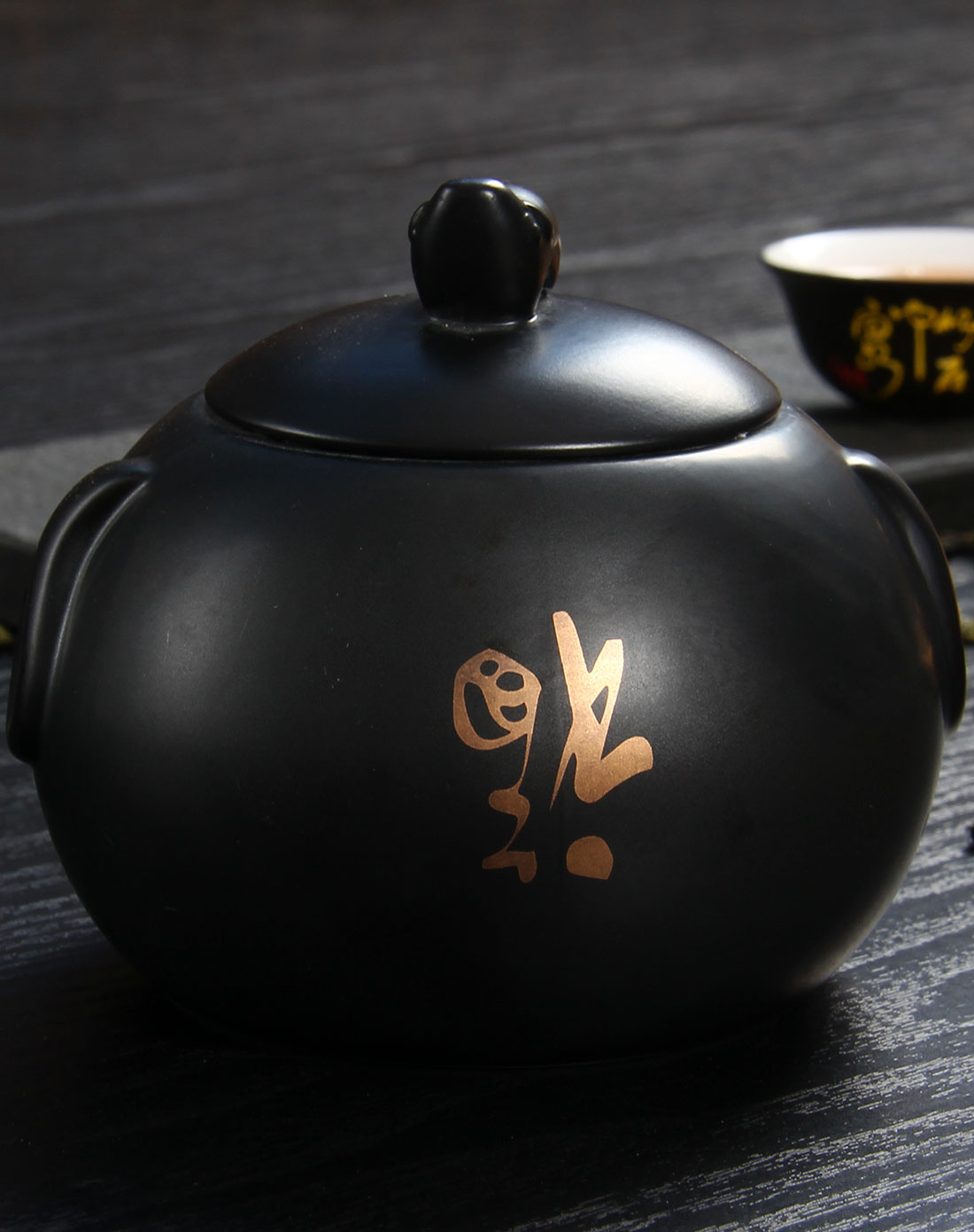 亚光大福黑色猪茶叶罐陶瓷罐子