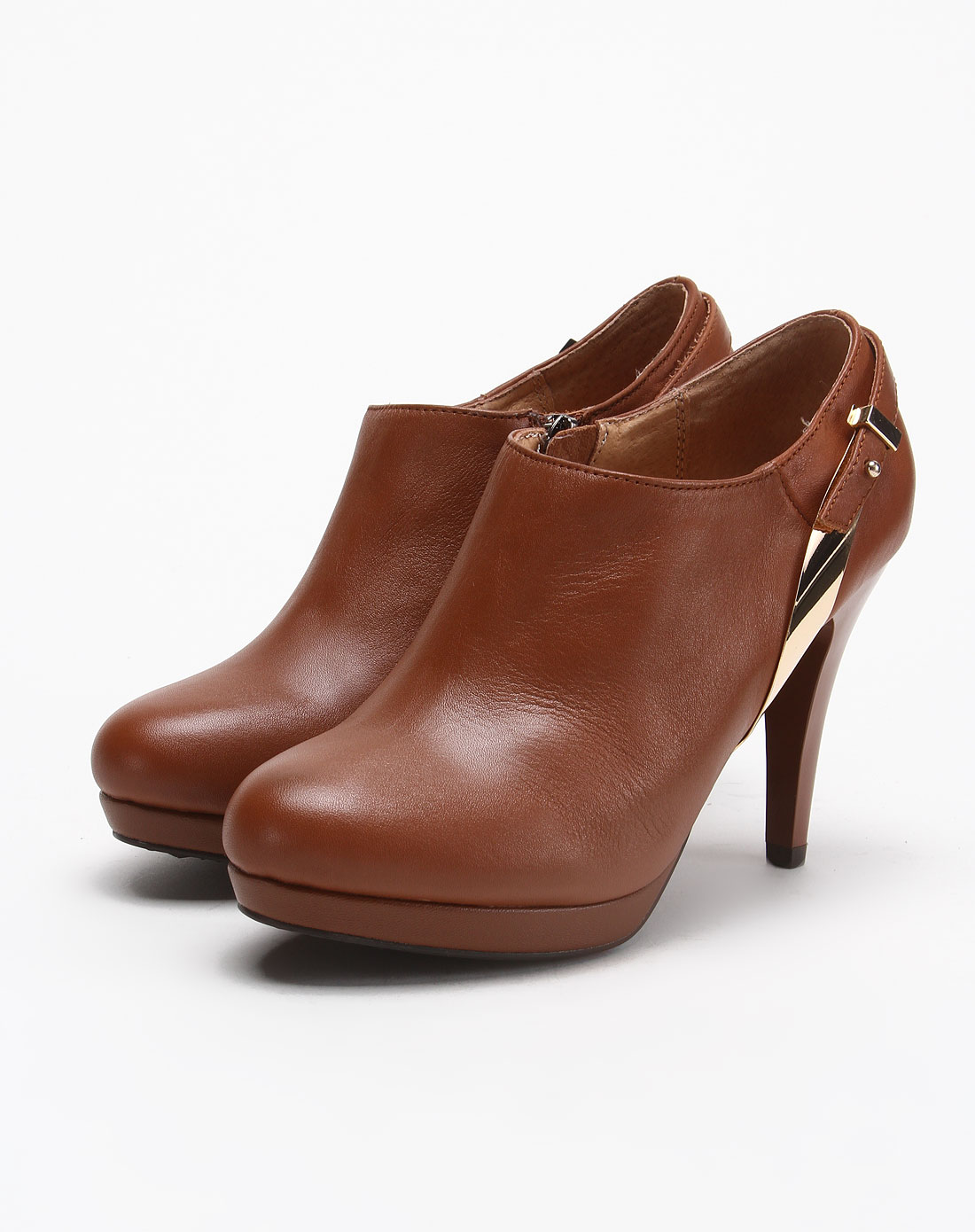 浅咖啡色牛皮时尚裸靴