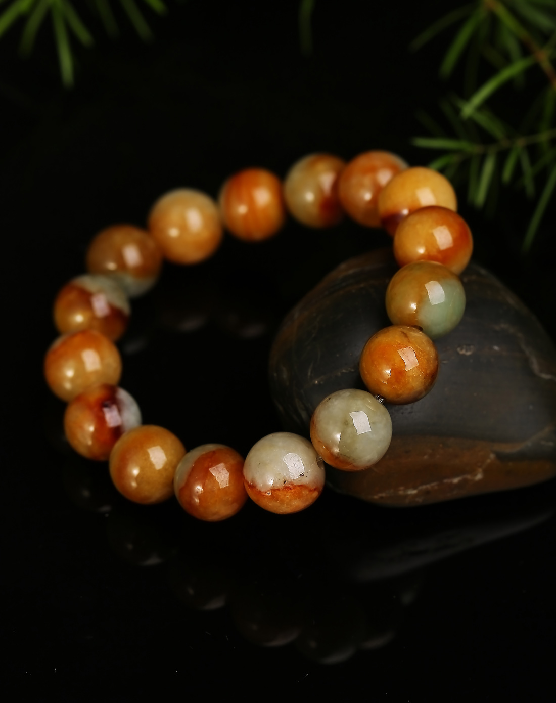 黄翡翡翠珠子编制手链