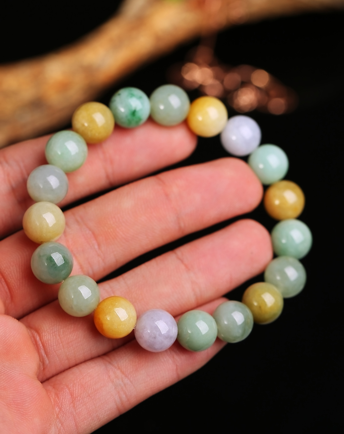 俏色多色翡翠珠子编制手链