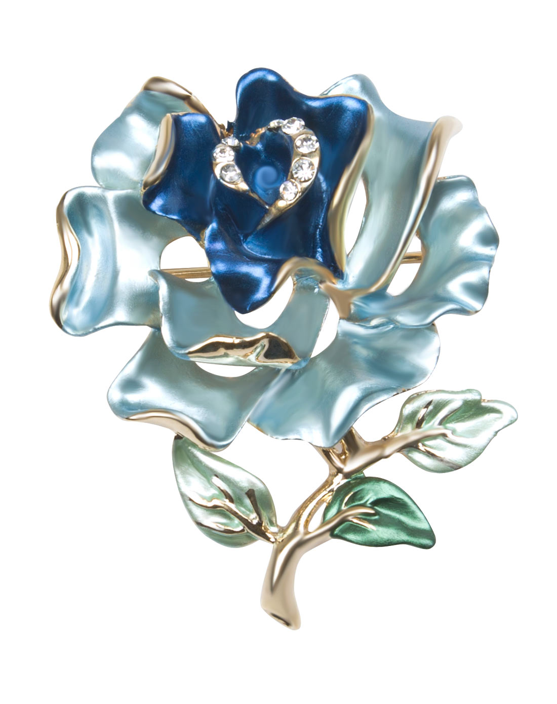 蓝玫瑰水晶珐琅胸针