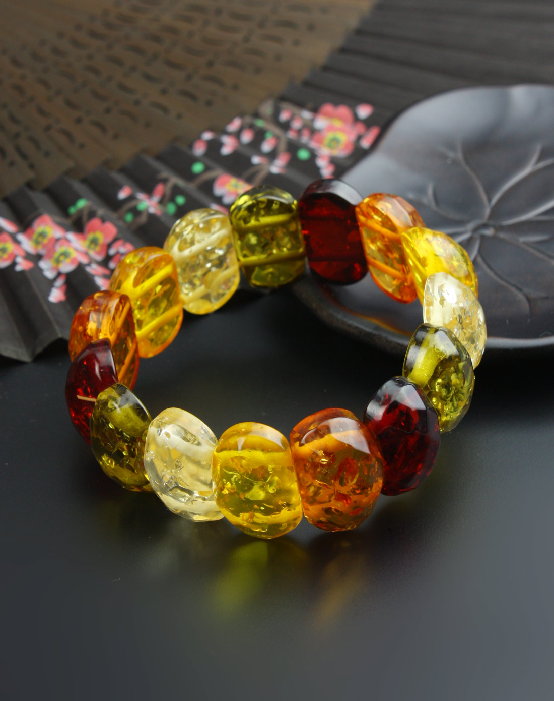 彩色琥珀刻面手排 美好色彩