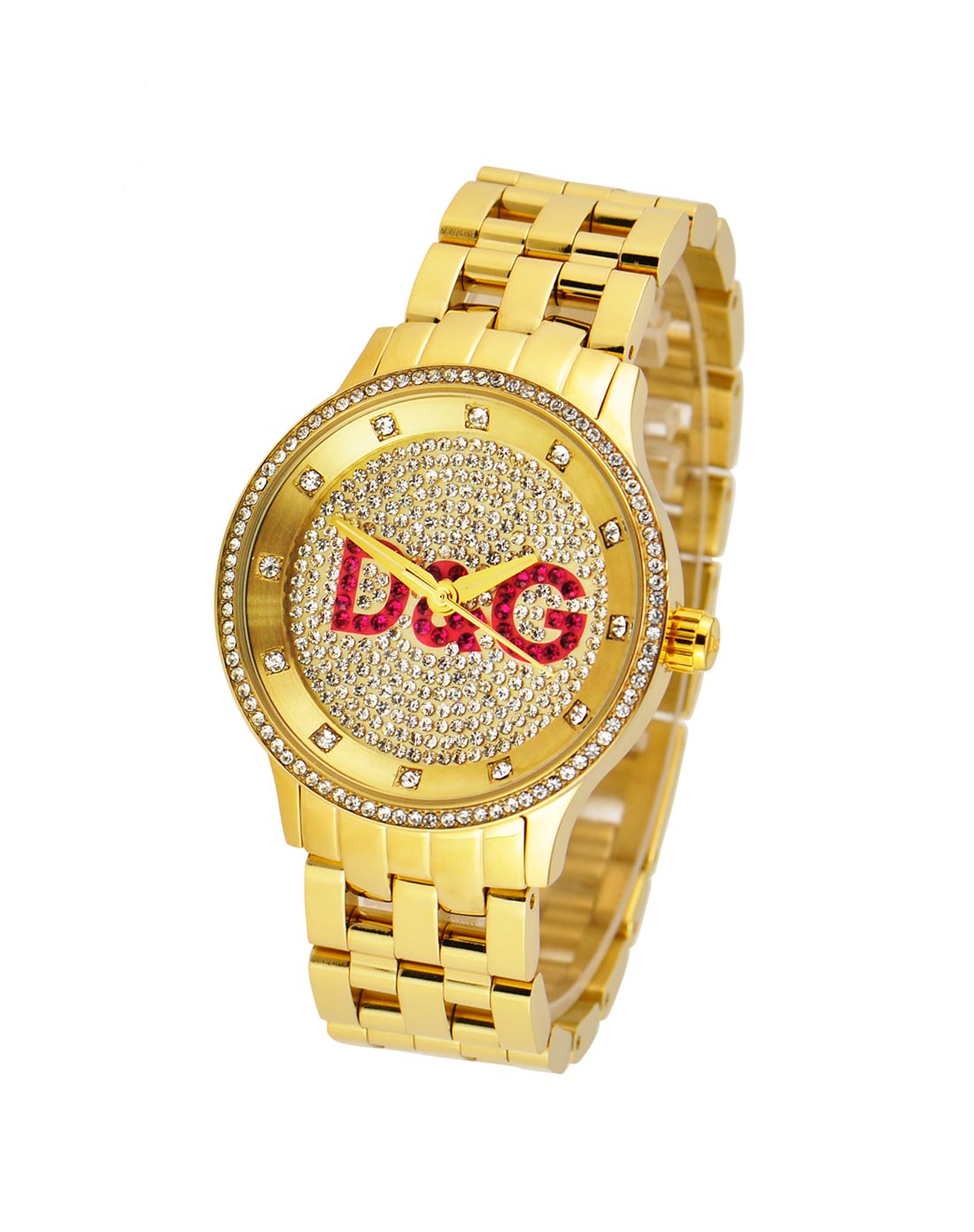 金色金盘镶钻时尚中性手表