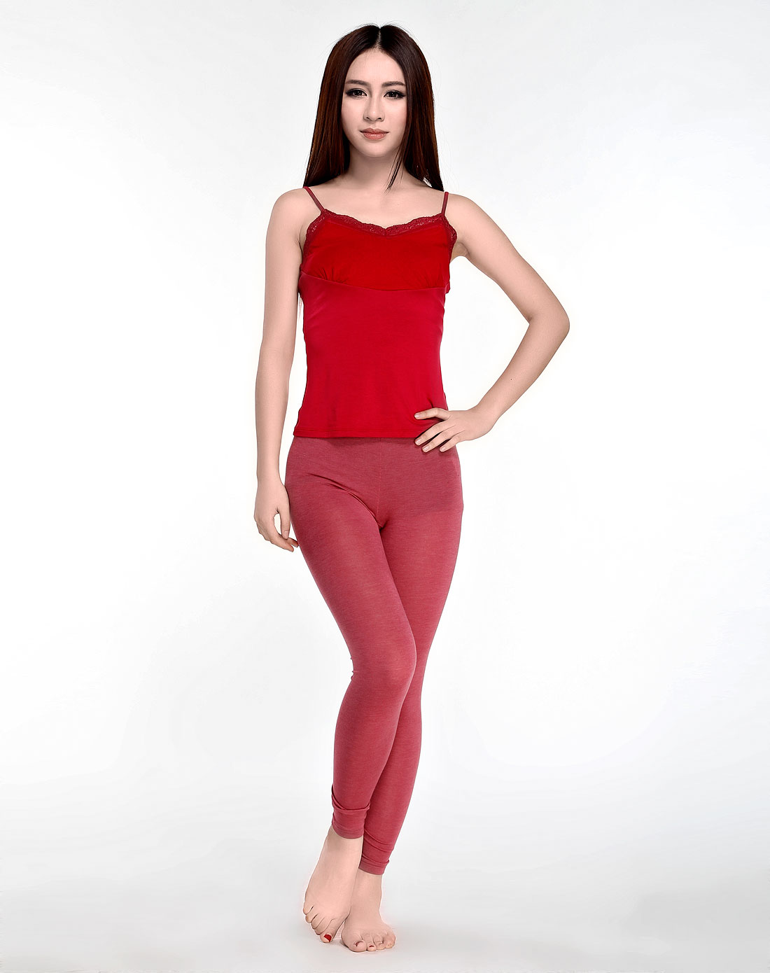 纤丝鸟 女款酒红色靓丽丝柔女士吊带衫