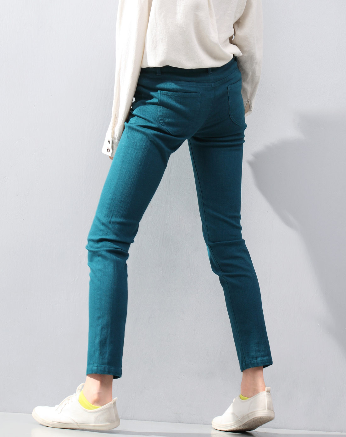 初语女装专场-蓝绿色休闲九分裤