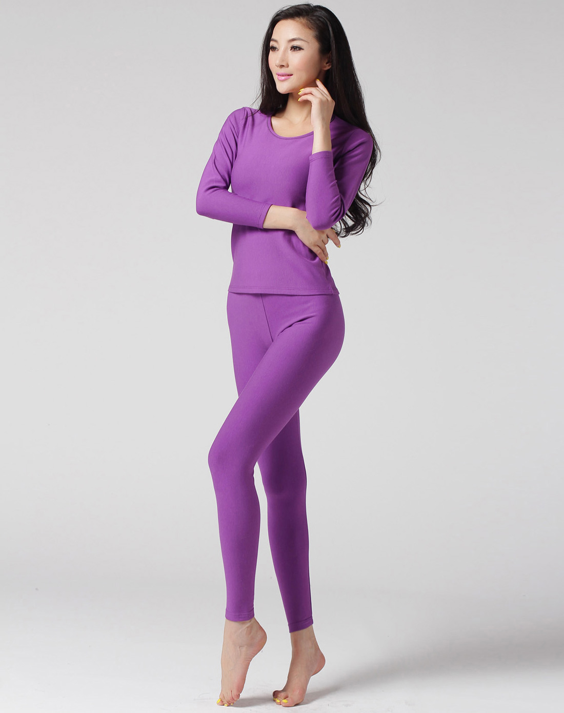女款紫色优雅保暖长袖内衣套装