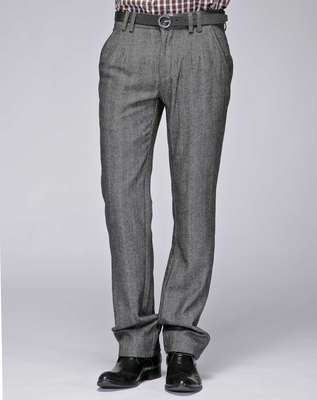男款麻灰色修身长裤