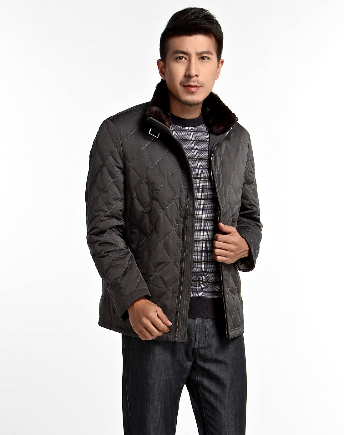 deon军绿色菱形拉线长袖羽绒服en0782y14130_唯品会