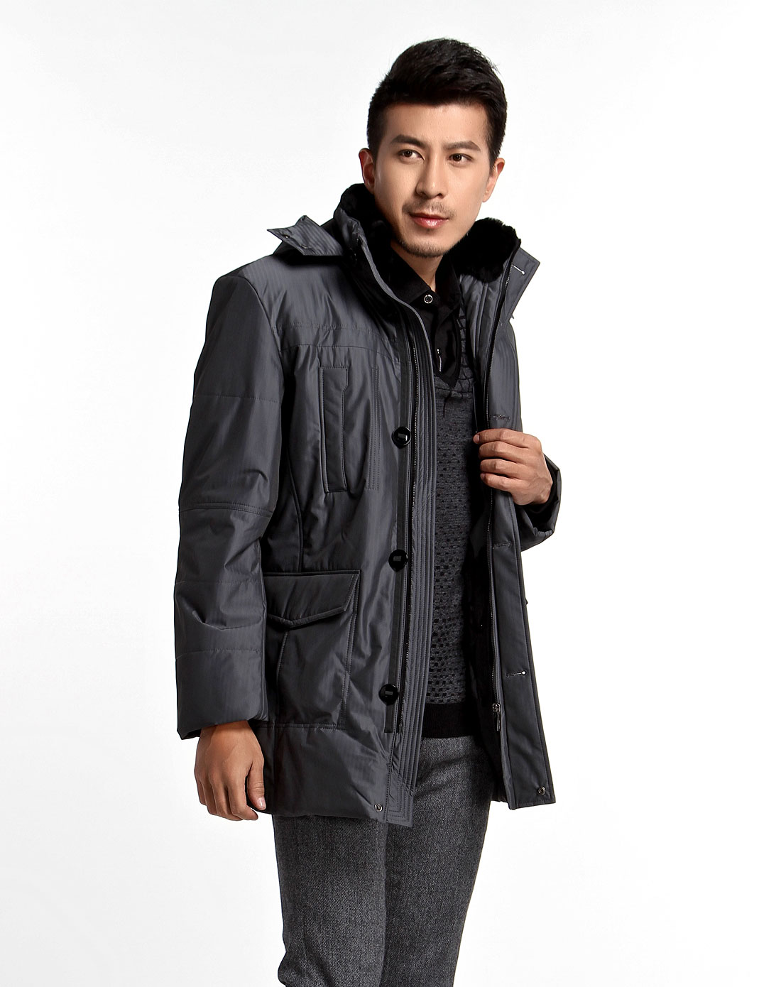 deon灰色时尚街头长袖羽绒服en0782y17640_唯品会