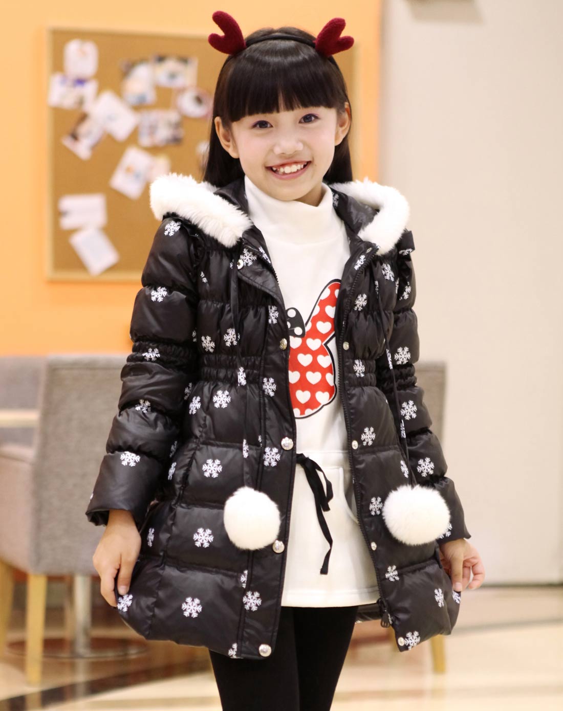 笛莎deesha 女童黑印花羽绒服