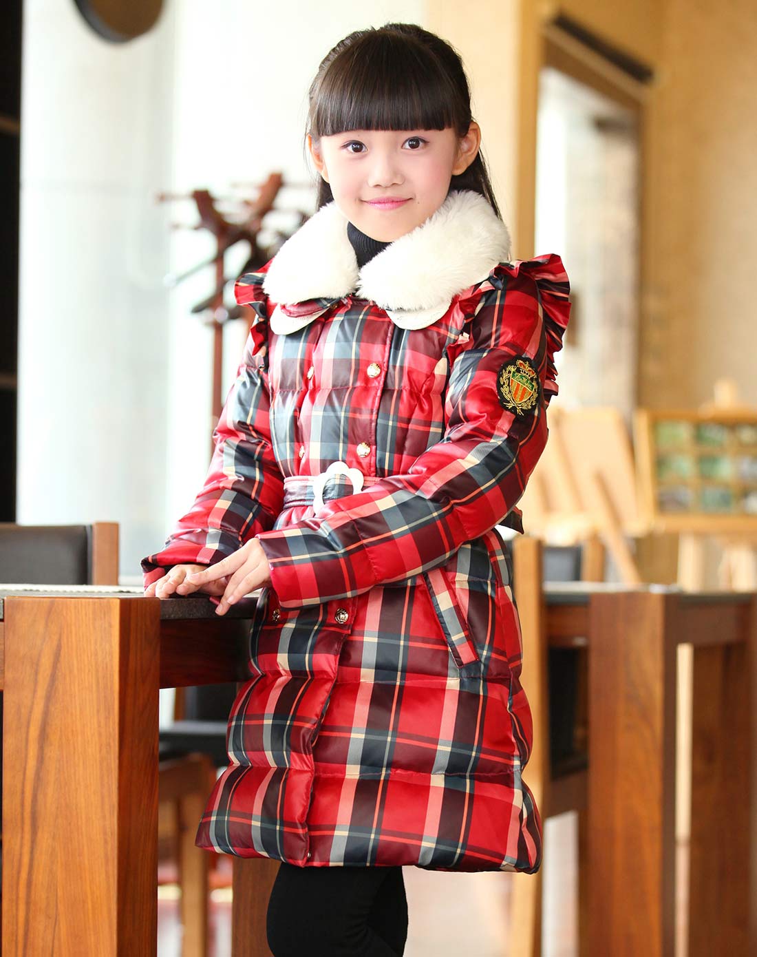 笛莎deesha女童装专场 笛莎deesha 女童红格子羽绒服
