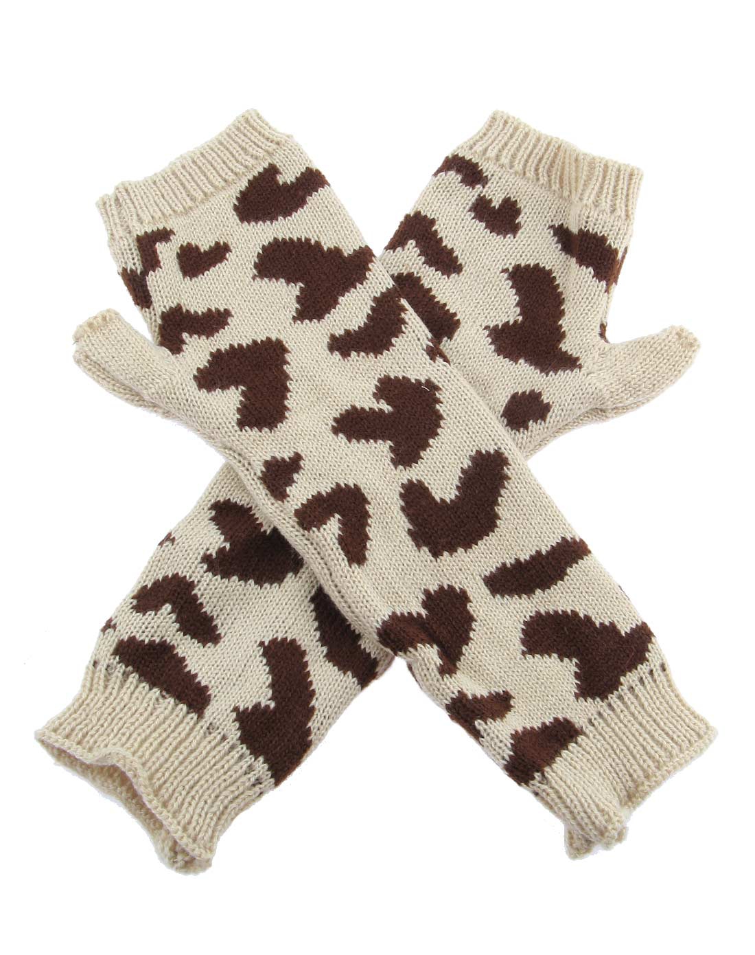 桃心花纹长款针织手套