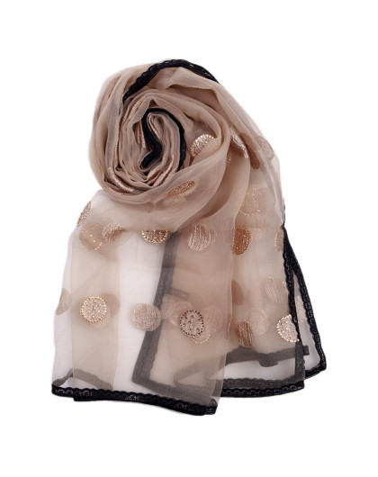 女款香槟色时尚水晶波点包边围巾