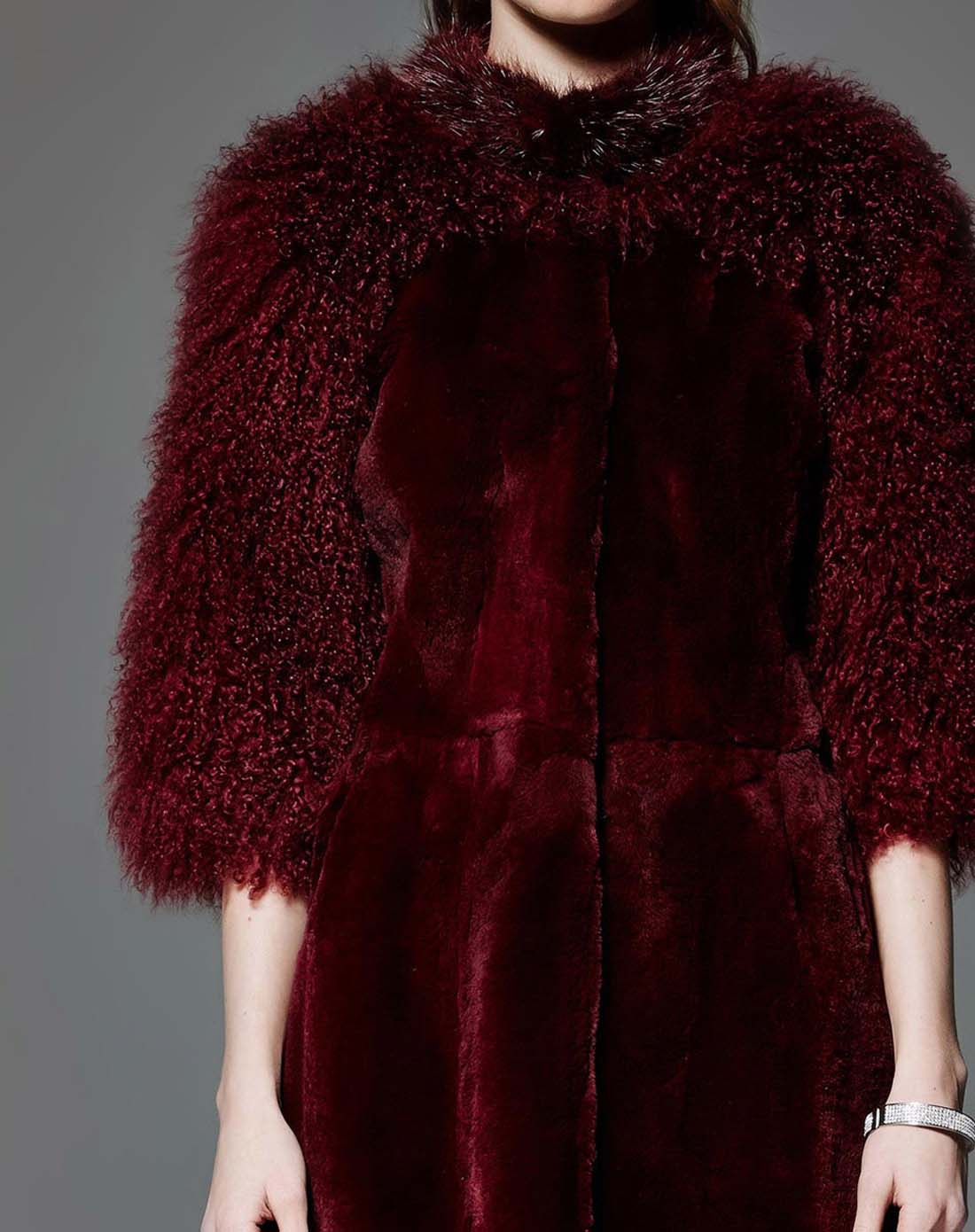 madame juliette女装皮草专场女款酒红色皮草外套yp64037373_唯品会