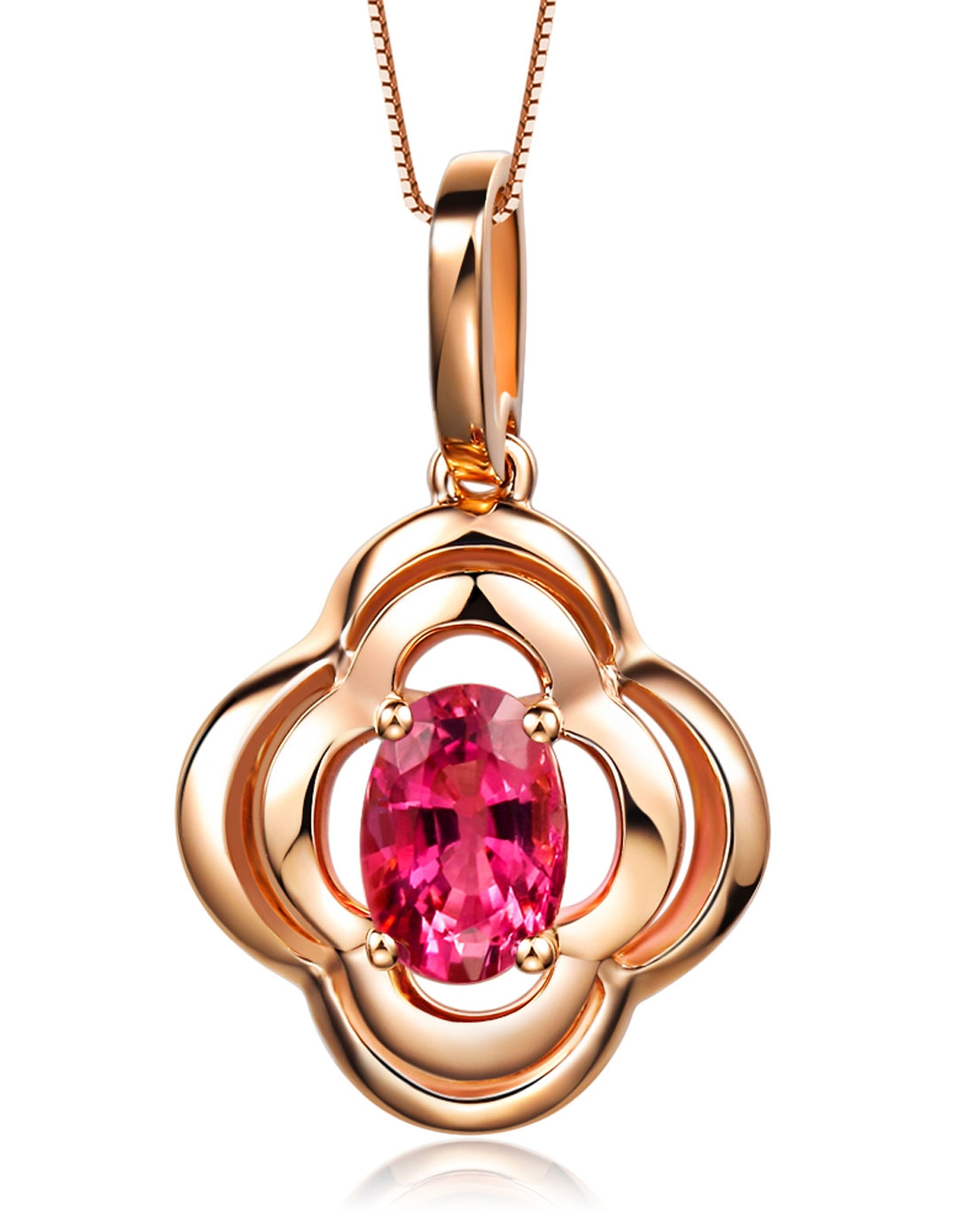玫瑰18k金碧玺吊坠