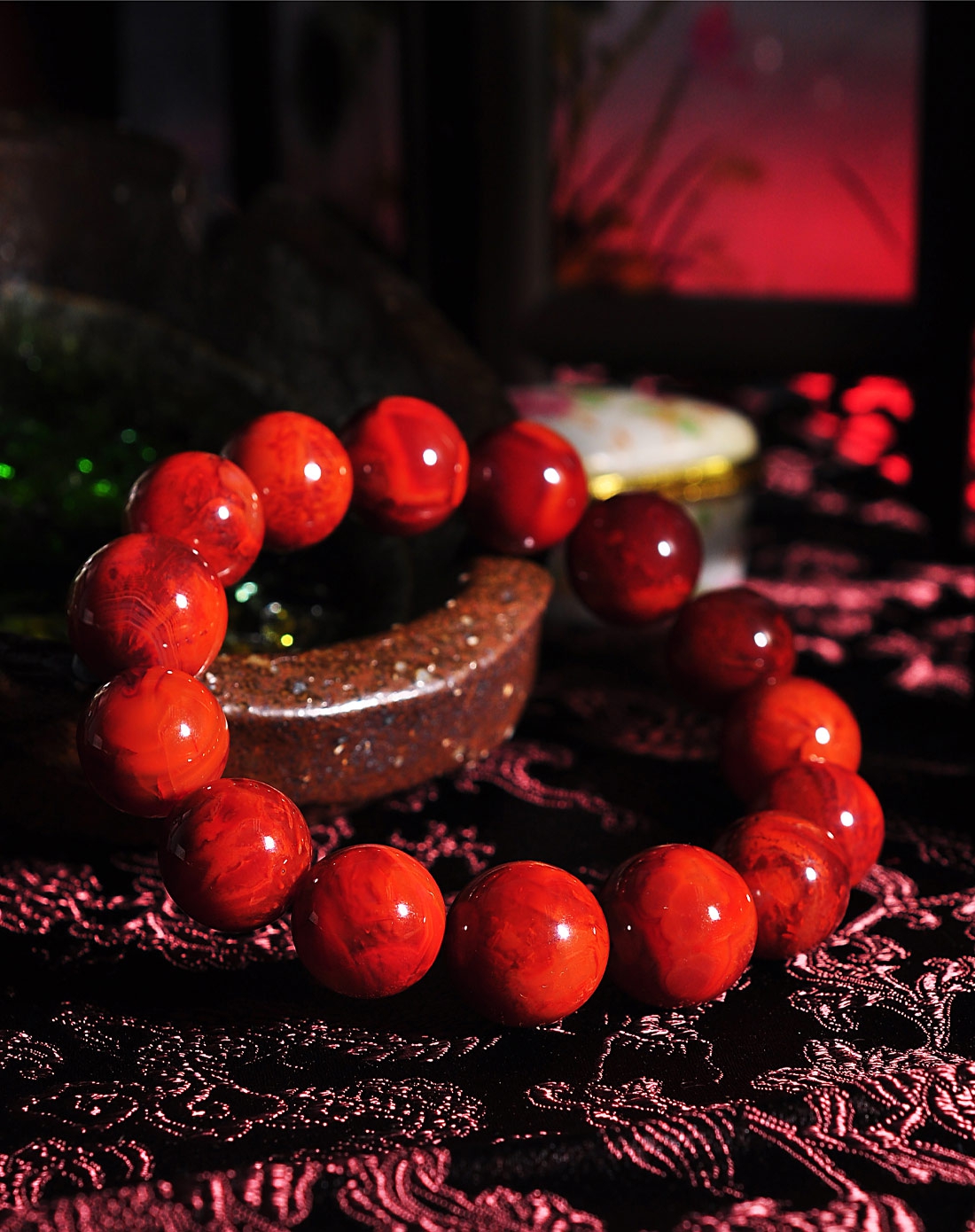 南红玛瑙手串顶级火焰红鸿运(附证书)