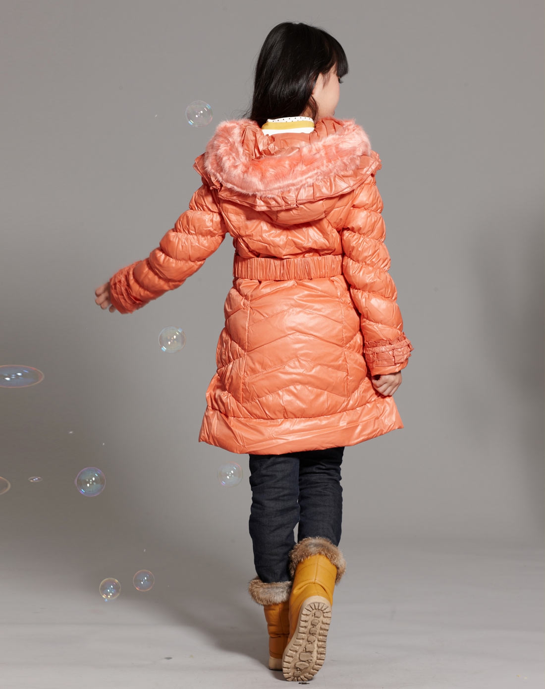 日月童神&未来之星童装未来之星 女童浅莲红长款羽绒服wg249728373